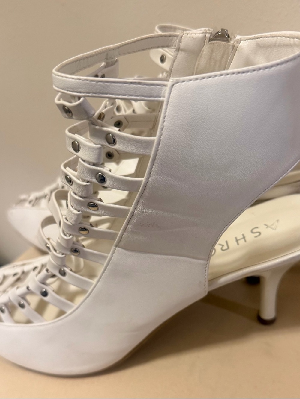 Ashro White Cage Ankle Booties